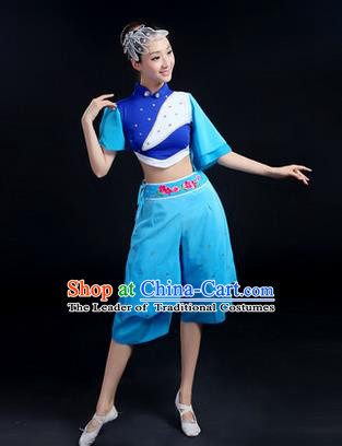 Traditional Chinese Yangge Fan Dancing Costume, Folk Dance Yangko Uniforms, Classic Dance Elegant Dress Drum Dance Clothing for Women