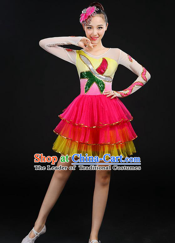 Traditional Chinese Yangge Fan Dancing Costume, Folk Dance Yangko Uniforms, Classic Umbrella Dance Elegant Dress Drum Dance Clothing for Women