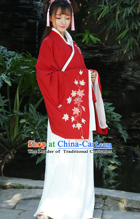 Traditional Ancient Chinese Young Lady Costume Printing Slant Opening Embroidered Cardigan Blouse and Slip Skirt Complete Set, Elegant Hanfu Suits Clothing Chinese Ming Dynasty Imperial Princess Dress Clothing for Women