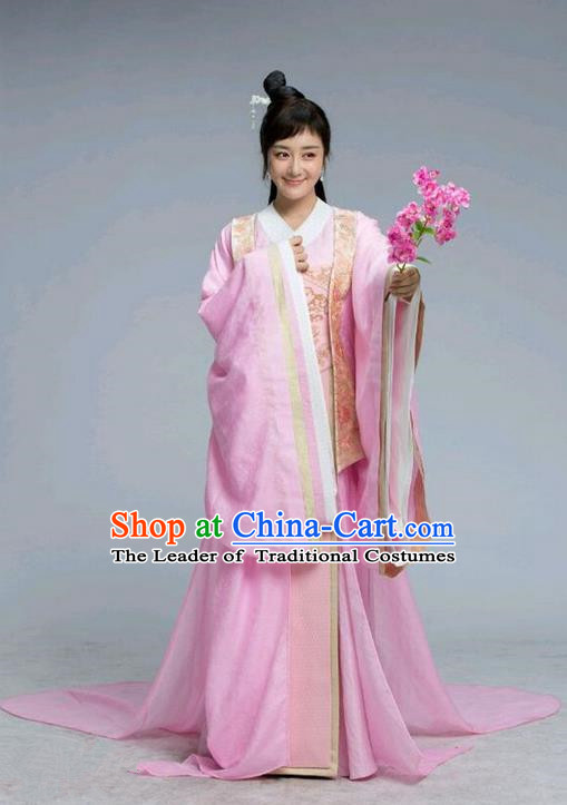 Traditional Chinese Ancient Imperial Empress Costume and Handmade Headpiece Complete Set, Chinese Northern and Southern Dynasties Princess Dress, Chinese Television Tokgo World Young Lady Tailing Embroidered Hanfu Clothing for Women