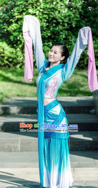 Traditional Chinese Ancient Flying Dance Water-Sleeve Yangge Fan Dancing Costume, Folk Dance Yangko Costume For Women