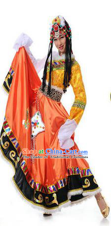 Traditional Chinese Mongol Nationality Dancing Water Sleeve Costume, Mongols Female Folk Dance Ethnic Pleated Skirt, Chinese Mongolian Minority Nationality Embroidery Costume for Women