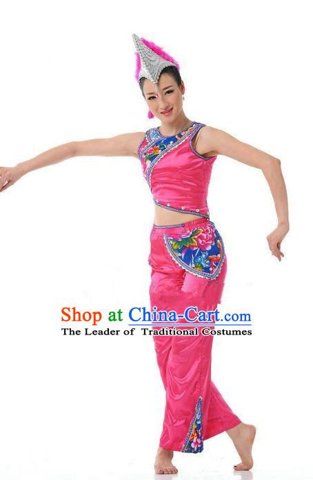 Traditional Chinese Yi Nationality Dancing Costume, Torch Festival Dance Clothing, Chinese Yi Minority Nationality Costume for Women