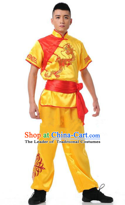 Traditional Chinese Classical Dance Yangge Fan Dance Costume, Folk Dance Drum Dance Uniform Yangko Red Clothing Complete Set for Men