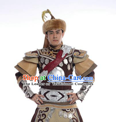 Traditional Chinese Mongol Nationality Dancing Costume, Mongols Folk Dance Ethnic Clothing, Chinese Mongolian Minority Nationality Costume for Men