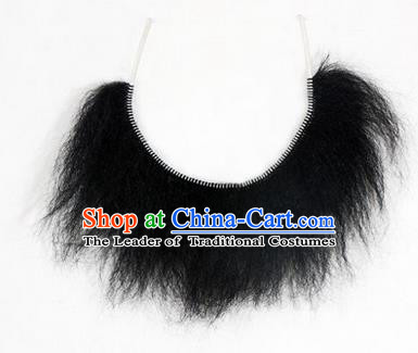 Chinese Ancient Opera Old Men Wig Beard, Traditional Chinese Beijing Opera Props Lu Zhishen Black Mustache