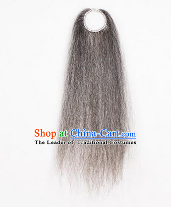 Chinese Ancient Opera Old Men Grey Long Wig Beard, Traditional Chinese Beijing Opera Props Laosheng-role Mustache