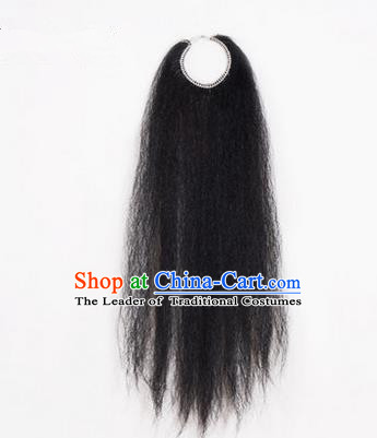 Chinese Ancient Opera Old Men Black Long Wig Beard, Traditional Chinese Beijing Opera Props Laosheng-role Mustache