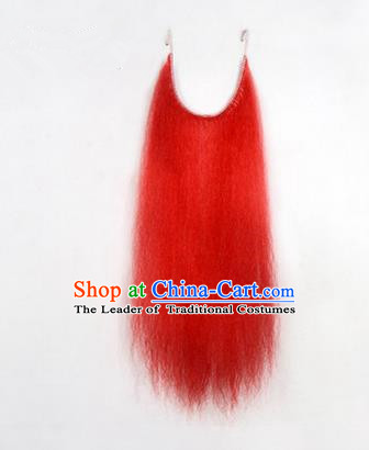 Chinese Ancient Opera Old Men Red Long Wig Beard, Traditional Chinese Beijing Opera Props Laosheng-role Mustache False Beard