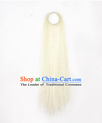 Chinese Ancient Opera Old Men White Long Wig Beard, Traditional Chinese Beijing Opera Props Laosheng-role Mustache Pengtoucun False Beard