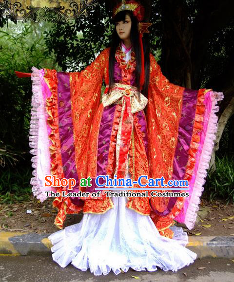 Top Grade Traditional China Ancient Cosplay Wedding Costumes, China Ancient Young Lady Princess Elegant Hanfu Bride Red Dress for Women