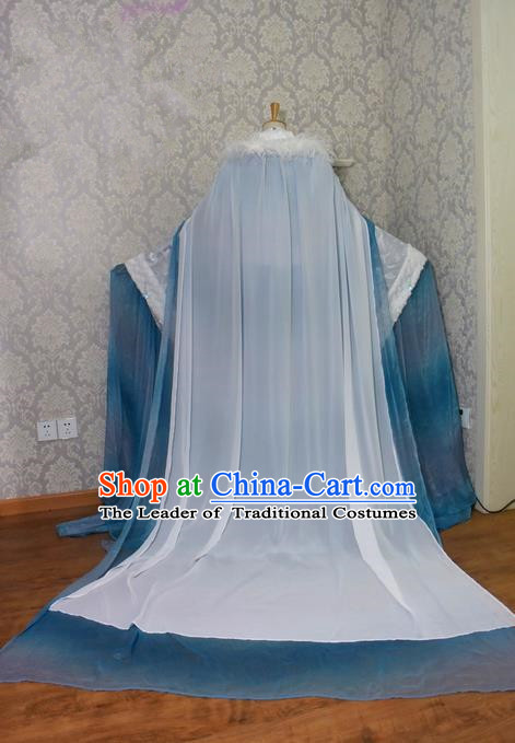 Top Grade Traditional China Ancient Cosplay Princess Costumes, China Ancient Palace Lady Fairy Blue Dress Clothing for Women