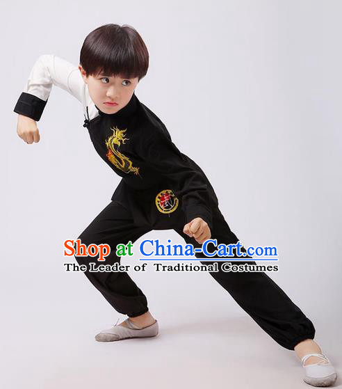 Top Grade Chinese Ancient Martial Arts Costume, Children Taiji Kung fu Black Clothing for Kids