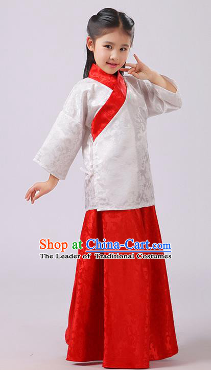 Top Grade Chinese Ancient Palace Princess Costume, Children Han Dynasty Hanfu Red Clothing for Kids