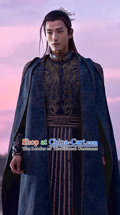 Traditional Ancient Chinese Swordsman Costume and Headpiece Complete Set, Chinese Ancient Imperial Prince General Embroidered Clothing for Men