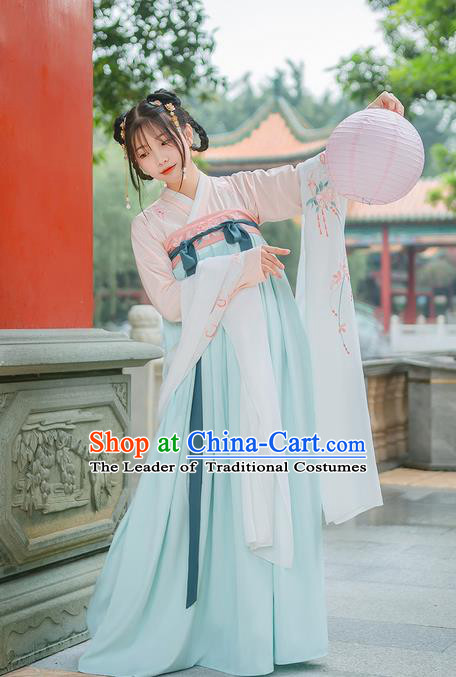 Traditional Chinese Tang Dynasty Palace Lady Costume Complete Set, Elegant Hanfu Clothing Embroidered Dress, Chinese Ancient Princess Clothing for Women