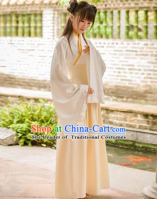 Traditional Chinese Han Dynasty Palace Princess Costume, Elegant Hanfu Clothing Beige Middle-Skirt, Chinese Ancient Princess Clothing for Women