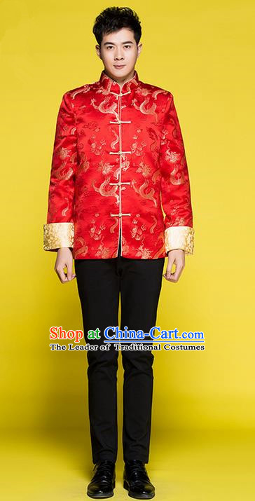 Traditional Chinese Wedding Costume Tang Suits Wedding Red Clothing, Ancient Chinese Bridegroom Embroidered Chinese Tunic Suit for Men