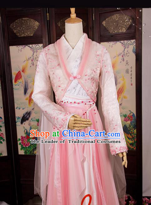 Traditional Chinese Song Dynasty Swordswoman Costume, Elegant Hanfu Cosplay Peri Clothing Ancient Chinese Princess Dance Dress for Women