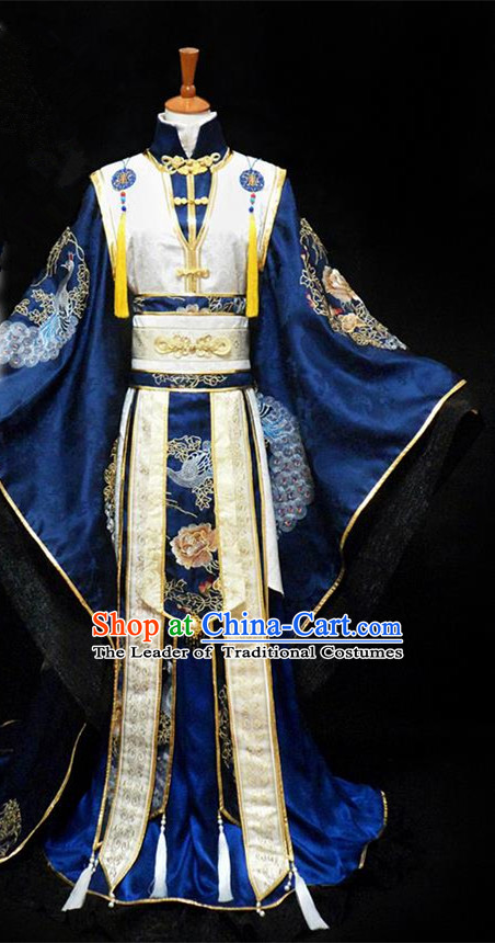 Traditional Ancient Chinese Thronfolger Nobility Childe Blue Costume Complete Set, Chinese Tang Dynasty Royal Prince Robes Hanfu Clothing for Men