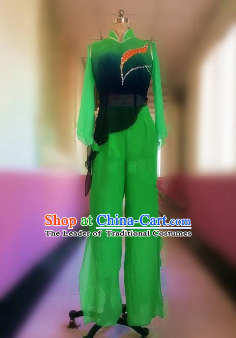 Traditional Ancient Chinese National Folk Yanko Dance Embroidery Costume, Elegant Hanfu China Classical Yangge Dance Dress Green Clothing for Women