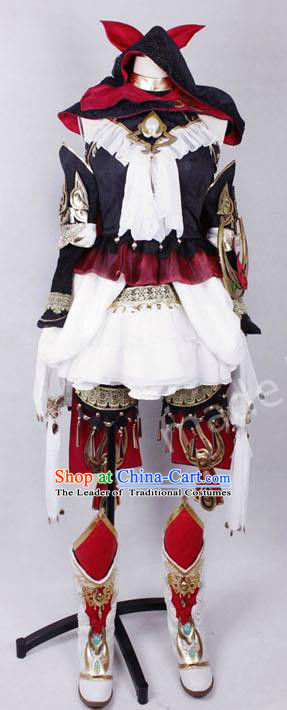 Asian Chinese Traditional Cospaly Little Girl Costume Customization Ming Dynasty Knight Embroidered Costume, China Elegant Hanfu Female General Clothing for Women