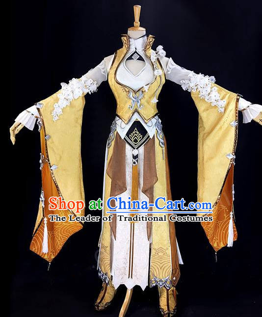 Asian Chinese Traditional Cospaly Costume Customization Ancient Royal Princess Costume Complete Set, China Elegant Hanfu Swordsman General Clothing for Women