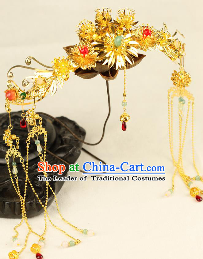 Chinese Ancient Style Hair Jewelry Accessories Wedding Phoenix Coronet Complete Set, Hanfu Xiuhe Suits Step Shake Bride Handmade Hairpins for Women