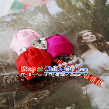 Top Grade Classical Wedding Pink and Rosy Red Ribbon Flowers Brooch,Groom Emulational Corsage Groomsman Crystal Brooch Flowers for Men