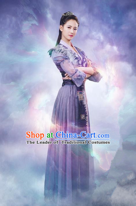 Traditional Ancient Chinese Swordswomen Clothing, Chinese Ancient Heroine Costume and Headpiece Complete Set