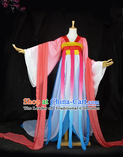 Chinese Ancient Cosplay Tang Dynasty Imperial Princess Fairy Costumes, Chinese Traditional Hanfu Red Dress Clothing Chinese Palace Lady Dance Costume for Women