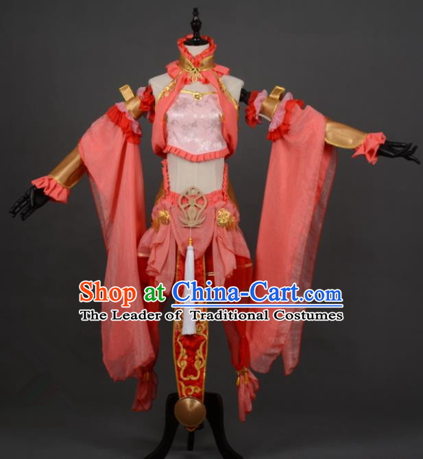 Chinese Ancient Cosplay Tang Dynasty Chivalrous Lady Red Dress, Chinese Traditional Hanfu Clothing Chinese Princess Fairy Costume for Women