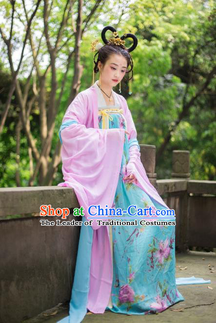 Traditional Chinese Tang Dynasty Imperial Consort Hanfu Costume Cardigan and Dress, China Ancient Dress Palace Princess Peri Embroidery Clothing for Women