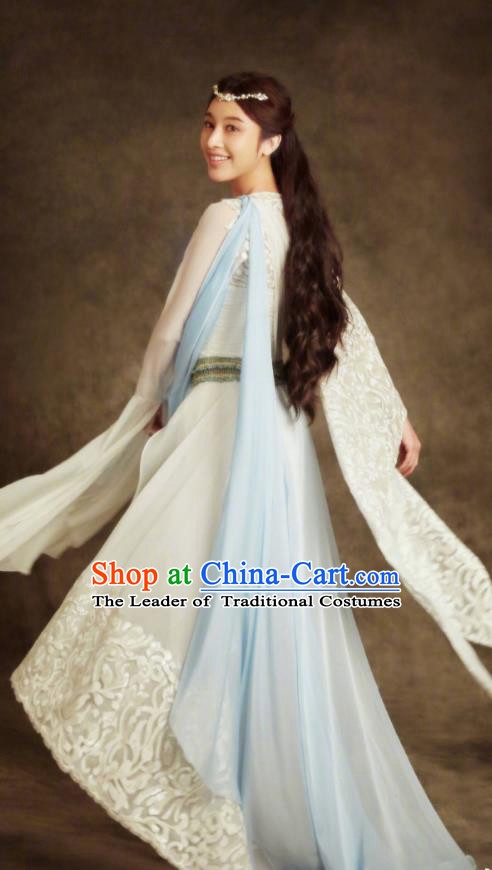 Traditional Chinese Southern and Northern Dynasties Palace Lady Peri Princess Costume and Headpiece Complete Set, A Life Time Love Chinese Ancient Fairy Hanfu Dress Clothing