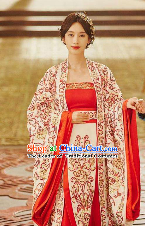 Traditional Chinese Southern and Northern Dynasties Imperial Concubine Wedding Costume and Headpiece Complete Set, A Life Time Love Chinese Ancient Fairy Hanfu Dress Clothing