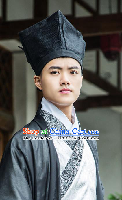 Traditional Handmade Chinese Ancient Scholar Hat, China Hanfu Booksir Kerchief Headwear for Men