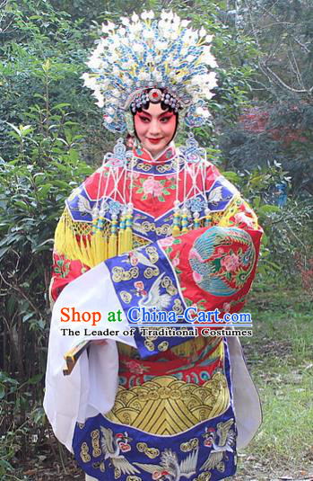 Traditional China Beijing Opera Young Lady Hua Tan Costume Imperial Concubine Embroidered Robe and Headwear, Ancient Chinese Peking Opera Female Diva Embroidery Dress Clothing