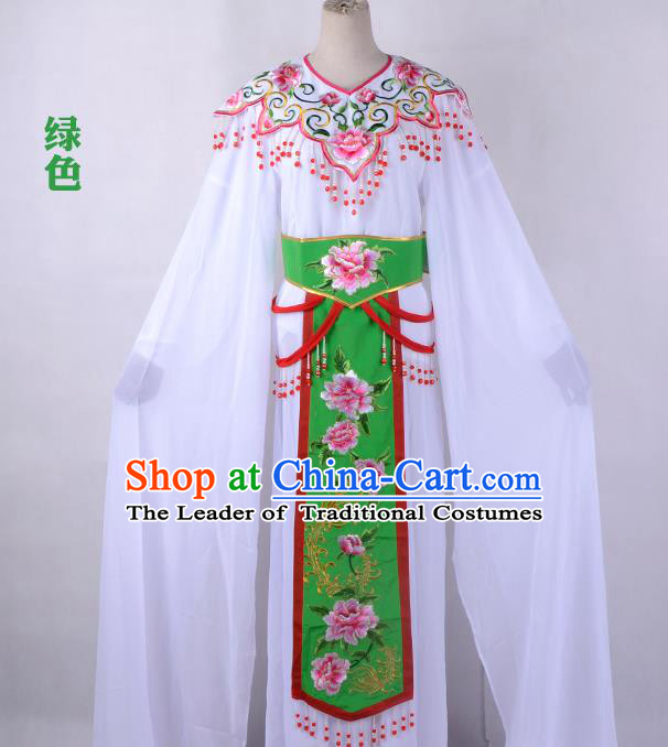 Traditional China Beijing Opera Young Lady Hua Tan Costume Cloud Shoulder Embroidered Clothing, Ancient Chinese Peking Opera Diva Embroidery Green Dress Clothing