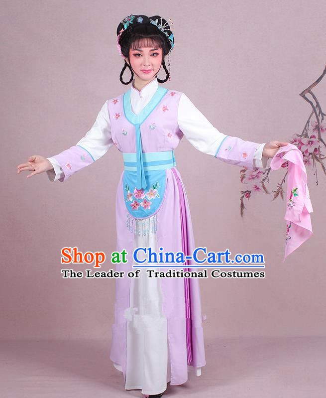 Traditional China Beijing Opera Young Lady Hua Tan Costume Servant Girl Embroidered Lilac Clothing, Ancient Chinese Peking Opera Diva Embroidery Dress Clothing