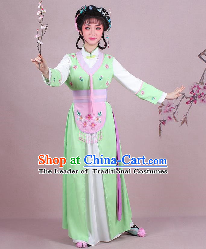 Traditional China Beijing Opera Young Lady Hua Tan Costume Servant Girl Embroidered Green Clothing, Ancient Chinese Peking Opera Diva Embroidery Dress Clothing