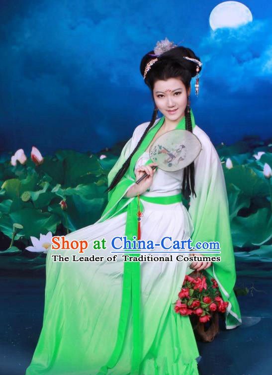 Traditional Chinese Tang Dynasty Imperial Princess Fairy Costume, Elegant Hanfu Clothing Chinese Ancient Palace Lady Green Dress Clothing