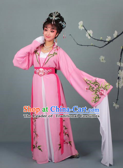 Traditional China Beijing Opera Young Lady Hua Tan Costume Princess Pink Embroidered Dress, Ancient Chinese Peking Opera Diva Embroidery Clothing