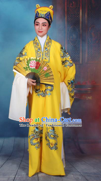 Top Grade Professional Beijing Opera Niche Costume Emperor Embroidered Robe, Traditional Ancient Chinese Peking Opera Embroidery Dragons Clothing