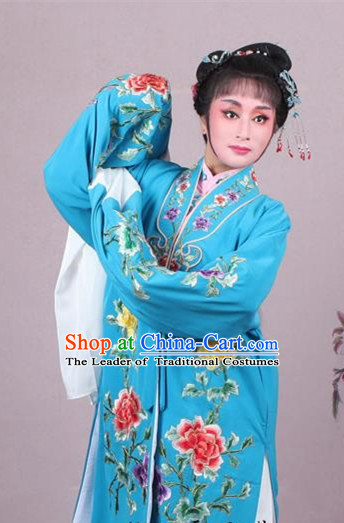 Top Grade Professional Beijing Opera Female Role Costume Imperial Concubine Blue Embroidered Cape, Traditional Ancient Chinese Peking Opera Diva Embroidery Peony Clothing