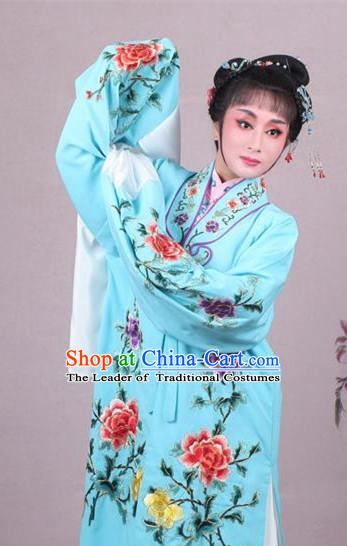 Top Grade Professional Beijing Opera Female Role Costume Imperial Concubine Light Blue Embroidered Cape, Traditional Ancient Chinese Peking Opera Diva Embroidery Peony Clothing