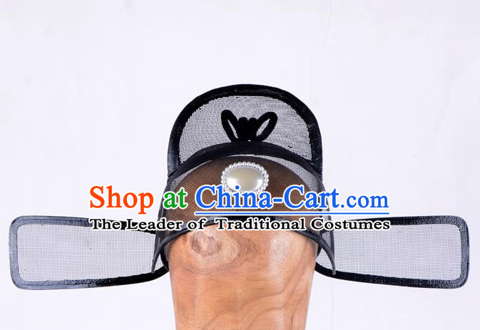 Top Grade Professional Beijing Opera Niche Costume Official Hat Headwear, Traditional Ancient Chinese Peking Opera Young Men Headpiece Black Gauze Cap