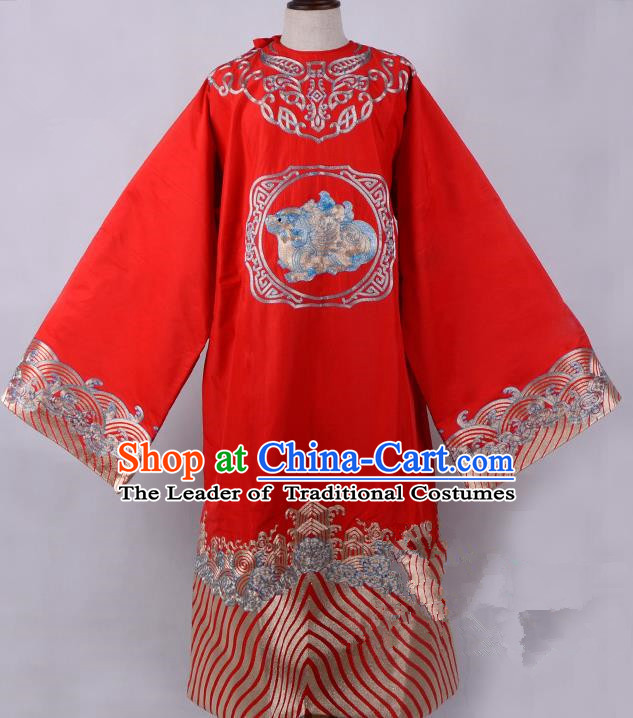 Traditional China Beijing Opera Niche Costume Magistrate Embroidered Red Robe, Ancient Chinese Peking Opera Embroidery Gwanbok Clothing