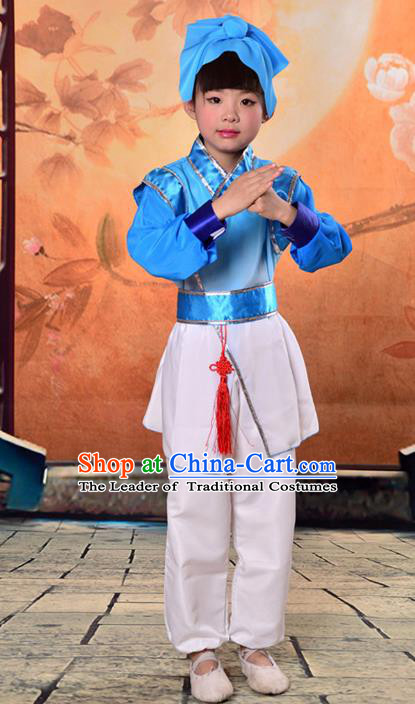 Traditional Chinese Classical Gukhak Costume, China Ancient Folk Dance Scholar Blue Clothing for Kids