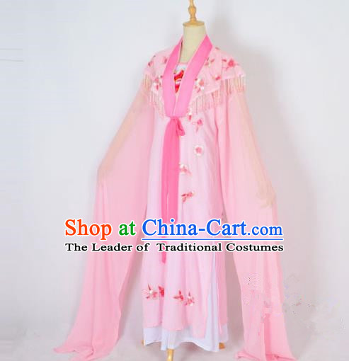 Traditional Chinese Professional Peking Opera Embroidery Plum Blossom Costume, China Beijing Opera Female Diva Cloud Shoulder Clothing Pink Long Robe