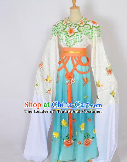 Traditional Chinese Professional Peking Opera Shaoxing Opera Embroidery Costume, China Beijing Opera Female Diva Clothing Zhu Yingtai Green Long Robe Dress